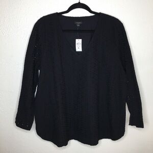 NEW Ann Taylor Eyelet Long Sleeve Top in Black XL